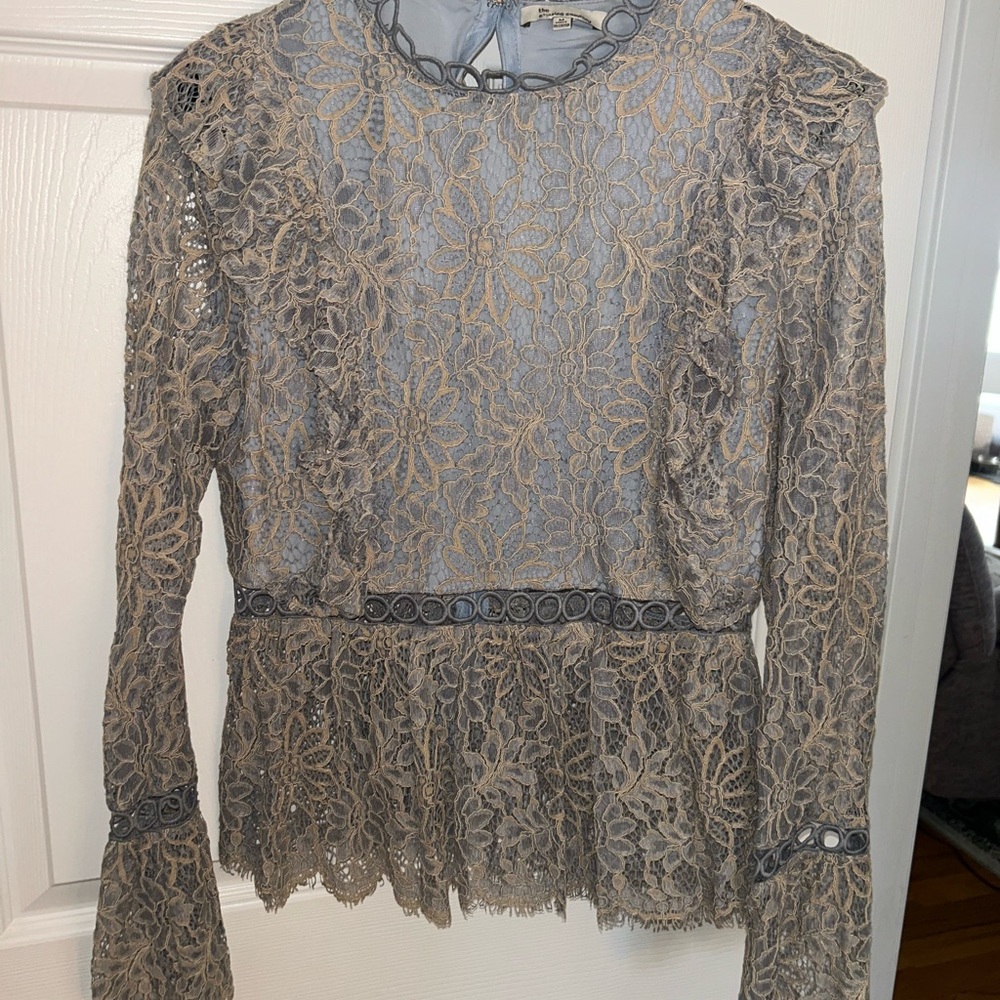 The Clothing Company Lace Blouse - Gray and Tan